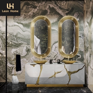 Lavabo di Lusso Personalizzato in Acciaio <span class=keywords><strong>Inox</strong></span> con Mobile per Villa, Lavandino Dorato - Product Image 3