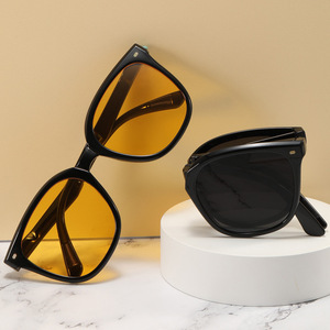 Lunettes de soleil pliables de troisième génération pour femmes, monture noire, verres jaunes, protection UV400, légères, protection solaire, pêche, sortie, mode - Product Image 2
