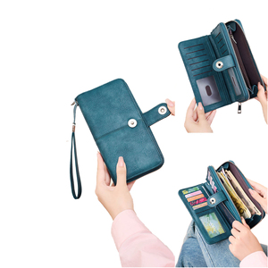 <span class=keywords><strong>Portafoglio</strong></span> Lungo Vintage in Pelle PU <span class=keywords><strong>Blu</strong></span> per <span class=keywords><strong>Donna</strong></span>, Borsa con Cerniera e Cinturino da Polso, Elegante Pochette e Portamonete alla Moda - Product Image 1