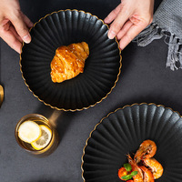 Assiettes en porcelaine noires givrées rétro, vaisselle de table d'hôtel, vaisselle de sushi, petit motif, vaisselle de dîner