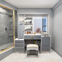 Ensemble de coiffeuse moderne européenne blanche avec miroir à 3 modes d'éclairage, tiroirs et tabouret pour appartement et hôtel