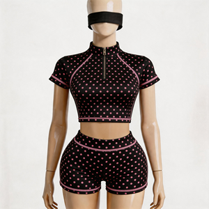 Conjunto de Chaqueta Corta y Pantalones Cortos Ajustados Estilo Y2K HOT GIRL, Transpirable, de Spandex, Manga Corta, Sexy, para Mujer, OEM ODM - Product Image 5