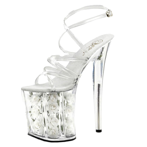 8inch-20cm trong suốt cao gót trắng hoa 20 cm cực nhảy nền tảng PU nêm Dây đeo mắt cá chân mô hình cho thấy rò rỉ Toe vành đai hẹp - Product Image 5