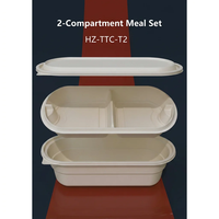 Boîte Bento Jetable pour la Restauration 1100ml, Contenant Alimentaire Biodégradable en Amidon de Maïs avec Couvercle pour Emballage à Emporter