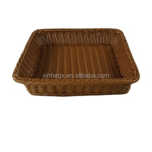 Cestino di immagazzinaggio della casa del <span class=keywords><strong>pane</strong></span> dell'alimento dell'organizzatore dei vassoi del rattan di <span class=keywords><strong>plastica</strong></span> marrone impermeabile tessuto a mano economico di XH - Product Image 2