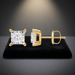 Boucles d'oreilles classiques solitaires en diamant taille princesse 1,00 carat, diamant de laboratoire en or massif 10 carats pour fête de fiançailles - Product Image 3