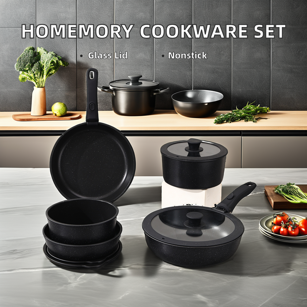 High Quality Luxury Metal Full Set Non-Stick Detachable Frying Pan Soup Pot Milk Pot 3-Piece Glass/Silicone Covers Eco-Friendly · image 1
