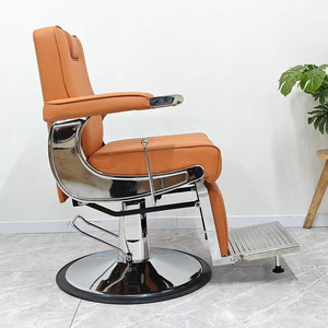 Chaise de barbier en cuir PU orange, chaise de coiffure hydraulique, chaise de salon avec repose-pieds, mobilier de salon de coiffure - Product Image 1
