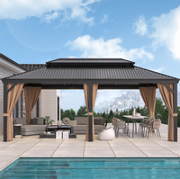 Gazebo extérieur en polycarbonate rigide 12'x20' avec rideaux, cadre en aluminium avec filet pour jardin, patio