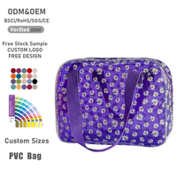 Sac cosmétique transparent imperméable en PVC écologique avec fermeture éclair et imprimé de dessin animé, pochette de voyage portable pour le maquillage