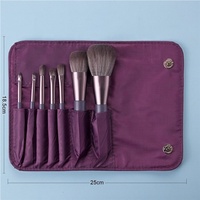 Nouvel ensemble de 7 pinceaux de maquillage personnalisés à manche en bois, pinceau plat, anticernes, application visage, avec étui en PU