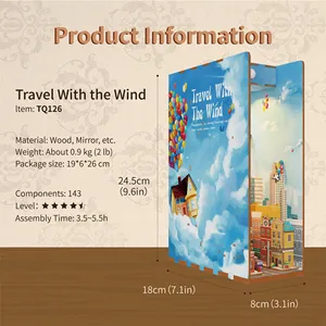 Tonecheer Travel With The Wind With LED Light Assemble Toys Bookend For Children Kid Educational Toy 3D Puzzles Book Nook