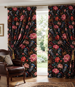 Art Nouveau Floral and Jellyfish Velvet Blackout <b>Curtain</b> Panel Elegant Botanical Ocean Inspired Window Drapery <b>for</b> Living Room - Product Image 3