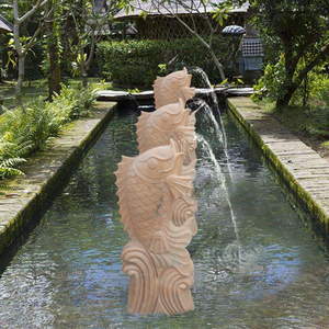 YiWei Art YWMF-034 Moderne Sonnenuntergang-Rote Marmor-Fisch-Wassersprüh-Skulptur Kommerzieller Gartenbrunnen Fließendes Ornament - Product Image 1