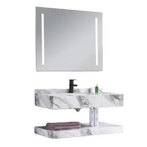 Luxury Wall Mounted Marble Sintered Stone Single Sink Bathroom Vanity Wash Basin Cabinet With Mirror