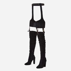 Kinky Fetish Zip Belt Chunky Tacones altos Plataforma Muslo Mujeres Sobre la rodilla Bota Elástica - Product Image 6