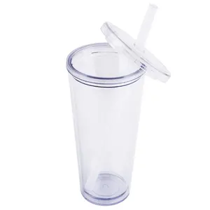 Mlife BPA Free Double Wall 24oz Custom Logo Plastic Reusable Bubble Tea Cup