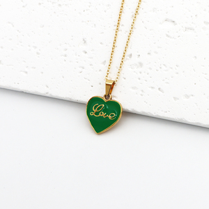 Custom LOVE Heart Shaped Pendant Necklace 18k Gold Women <strong>Jewelry</strong> Colorful Enamel Pendant Designs <strong>Stainless</strong> <strong>Steel</strong> Necklace - Product Image 5