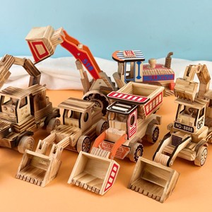 Nouveaux jouets Montessori éducatifs en bois, ensemble de chantier de construction, grue en bois, voitures <span class=keywords><strong>pour</strong></span> tout-petits, enfants - Product Image 3