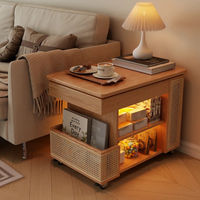 Table d'appoint mobile en bois massif, table basse relevable de style bus, meuble d'appoint de salon, chariot de service inspiré du style mi-siècle