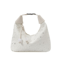 Sac bandoulière à pois, sac à main décontracté avec poche zippée et chaîne, motif imprimé, forme de lune, couleur rose, style moderne, élégant et rétro