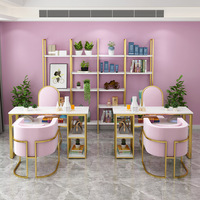 Table de manucure bon marché, meubles de salon de beauté, ensemble de chaises de table de manucure rose moderne