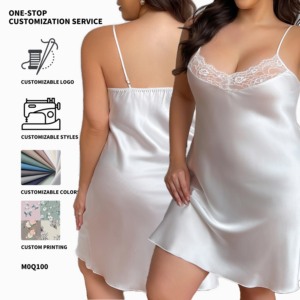 <span class=keywords><strong>Pigiama</strong></span> Estivo in Pizzo e <span class=keywords><strong>Raso</strong></span> Morbido, Traspirante, Comodo e Sexy per Donne Taglie Forti - Product Image 1