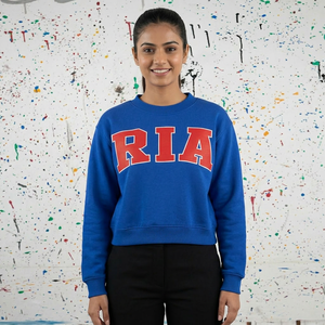 RIA Blue Crew Neck Sweatshirt RIA Print Regular Fit Casual Knitted 100% Cotton Autumn <b>Pullover</b> URBAN PRODUCTIONS - Product Image 1