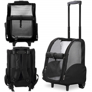 Airline Approved Cat and Dog Travel Stroller Mesh Breathable Roll <strong>Wheels</strong> Pet Carrier <strong>Backpack</strong> with Animal Pattern - Product Image 1