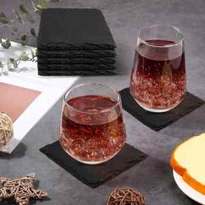 Factory Wholesale Classic Dark Black Round Eco-Friendly Natural Stone Office Coffee Cut Side or Rough Slate Coasters - Product Image 3