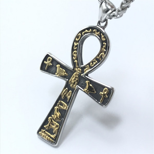 Colgante Grande de Cruz Ankh de Acero Inoxidable Fundido, con Símbolo Hieroglífico Egipcio Antiguo en Relieve - Product Image 2