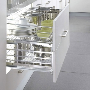 Modern Kitchen Storage Cabinets Soft Closing Tray Side <strong>Pan</strong> Dish and Bowl Shelves Rack <strong>Drawers</strong> Pull Out Basket - Product Image 1