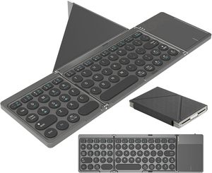 Clavier pliable rechargeable à trois volets, détachable, en cuir, multifonctionnel, sans fil Bluetooth 5.0, pour tablette/téléphone/PC - Product Image 1