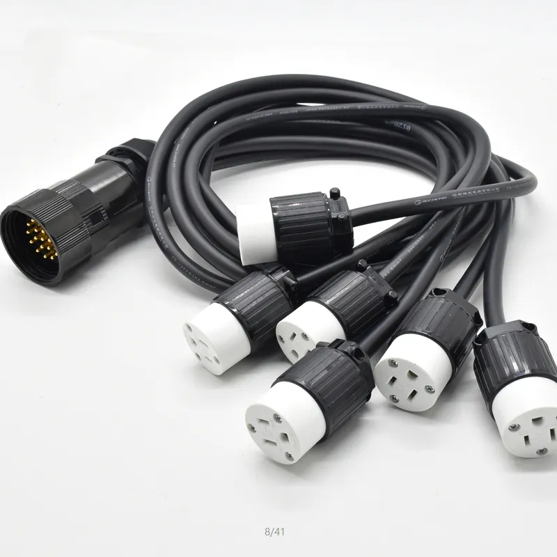 Split cable 15A 6 circuit breakout Edison plug to Socapex 19 pin male connector