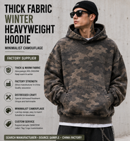 Hoodie d'hiver en tissu épais, style minimaliste camouflage, effet vieilli, fabrication chinoise, échantillon disponible auprès du fournisseur