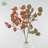 Lot de 90 cm de tiges d'eucalyptus artificielles orange-brun, branches de simulation d'automne pour la décoration de mariages et de maisons