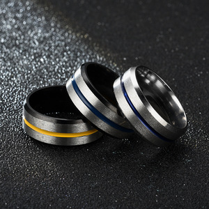 패션 보석 펑크 빈티지 공급 업체 얇은 블루 라인 스테인레스 스틸 반지 남성용 결혼 반지 - Product Image 3