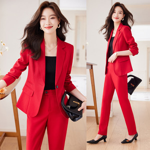 Women's Yellow Suit Set Full Sleeve Polyester Anti-Wrinkle Office Lady Spring <b>Work</b> Wear - Product Image 2