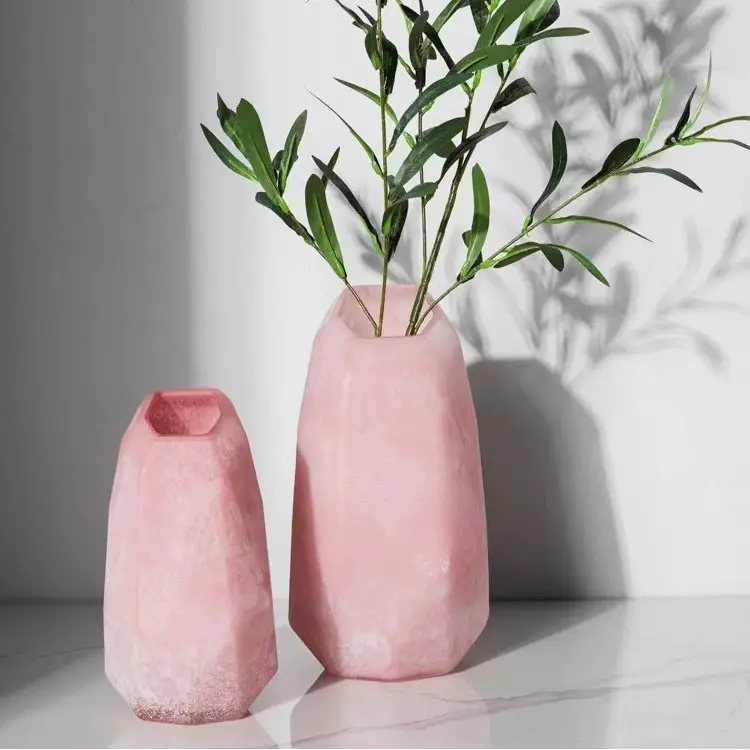 Nordic Light Luxury Pink Cut Small Mouth Handmade Colored Glaze Vase Model Room Home Guest Room Bedroom Decorations Ornaments