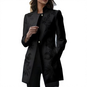Blazer élégant pour femme 2026, noir, brodé, à bouton unique, col en V, respirant, vente en gros - Product Image 3