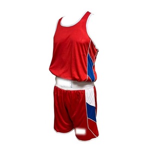 Combinaison de boxe personnalisée avec logo, pour hommes et femmes, respirante, à séchage rapide, veste et short rouge et bleu, kit d'entraînement - Product Image 6
