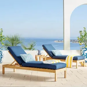 最新靠背可调手工制作实心柚木日光浴床沙滩躺椅