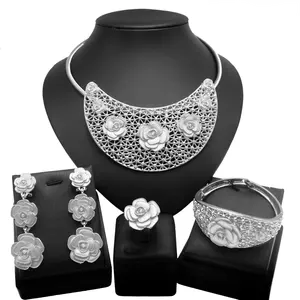 Italian gold jewelry abaya womens luxury jewelry artificial jewellery 4pcs necklace bangle ring earrings jewelry sets