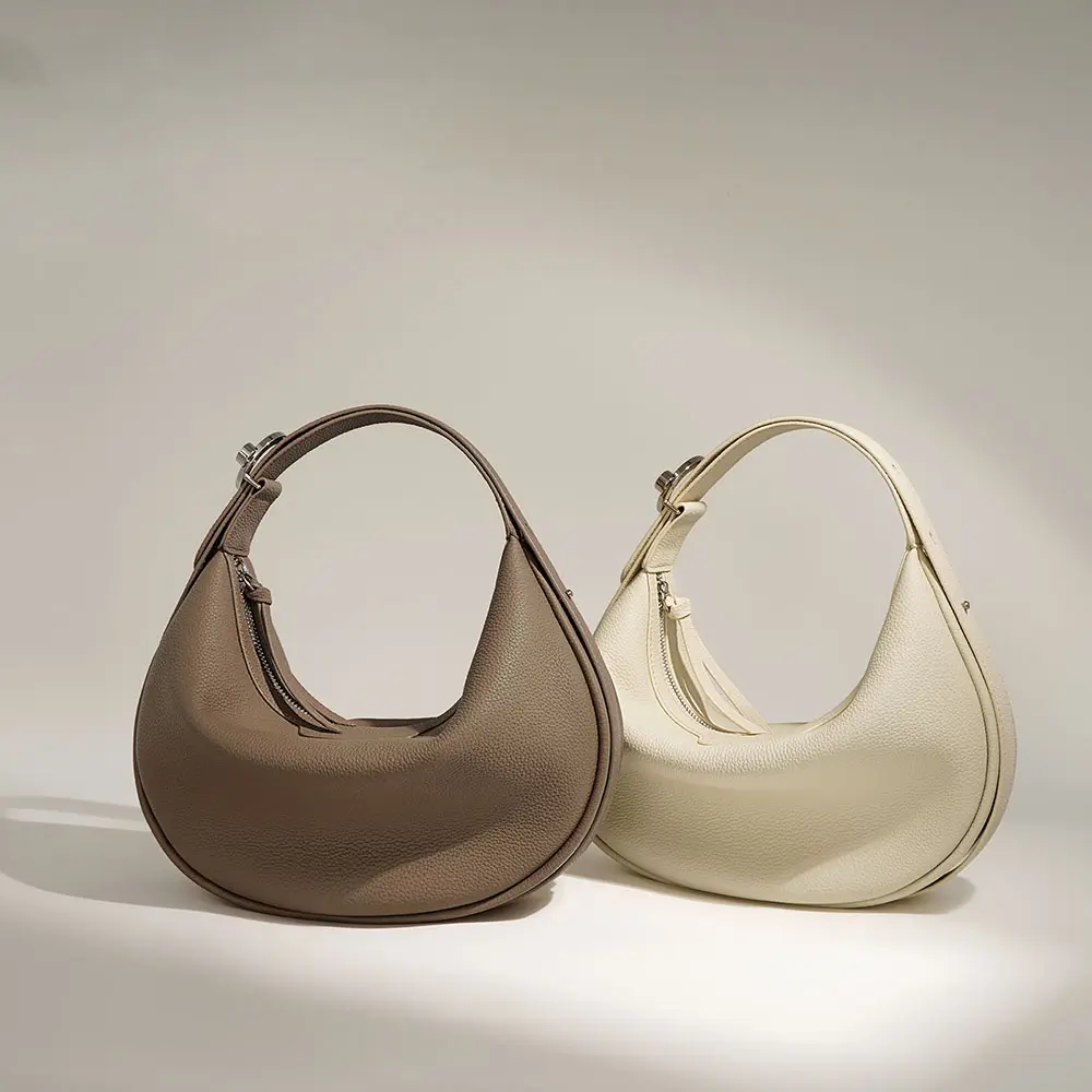 2024 Luxus-Design-Handtasche Half Moon Lederhandtasche individualisierte echte Kuhleder-Handtasche für Damen Eigenmarke Kupplungsbeutel Polyester