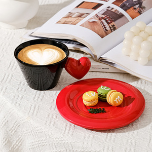 Creative Heart Shaped Handle Ceramic Coffee <b>Cup</b> and Saucer Set with Spoon - Product Image 4