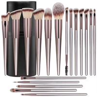 DailyQueen 18-Piece Private Label Synthetic Kabuki Foundation Face Brushes Champagne Brown Coffee Powder Blush Eye Shadow.