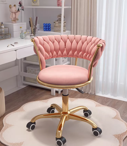 Home Office <b>Desk</b> Chair with Woven Backrest Cushion Armrest Golden Metal Frame Swivel Height Adjustable - Product Image 5