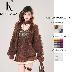 <span class=keywords><strong>American</strong></span> <span class=keywords><strong>Vintage</strong></span> Butterfly Patchwork V-neck <span class=keywords><strong>Long</strong></span> Sleeve Sweaters with Scarf Y2k Punk Tassel Spicy Girl Pullovers - Product Image 1