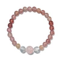 Bracelet extensible naturel en quartz fraise, fait main, élastique, pierres précieuses de guérison, bracelet de yoga, anti-stress, cadeau pour femme