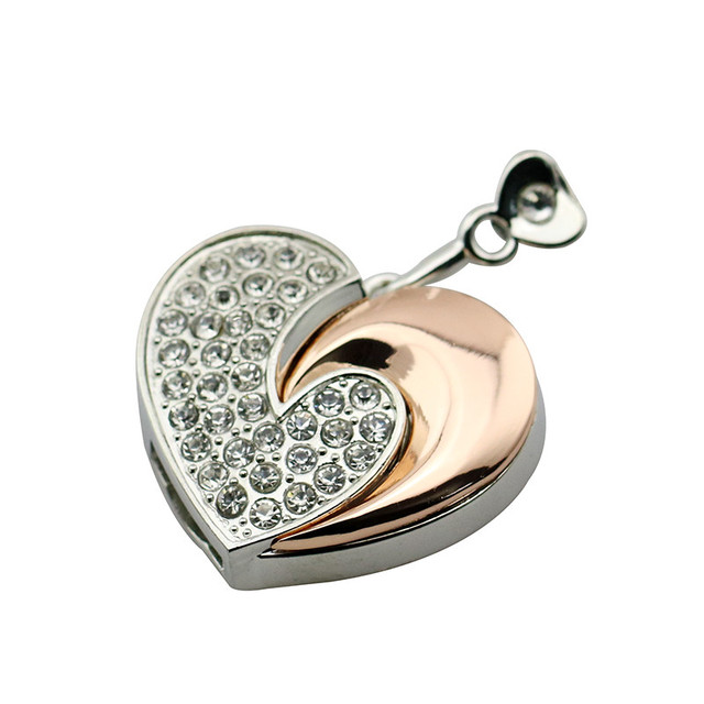 Top Sell Flower USB Flash Drive Jewelry Gift USB Pen Drive Nice Crystal Rose Heart Shape Usb Stick